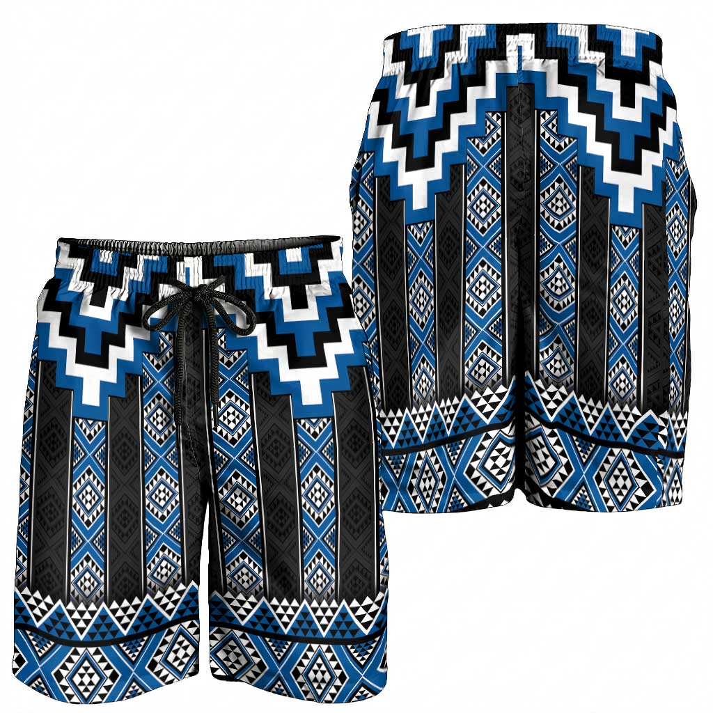 Blue Taniko Aotearoa Shorts for Men Niho Taniwha Mix Poutama