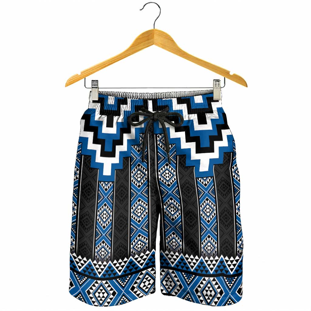 Blue Taniko Aotearoa Shorts for Men Niho Taniwha Mix Poutama