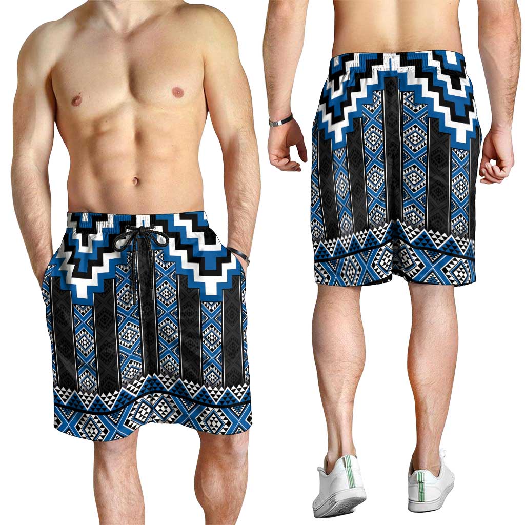 Blue Taniko Aotearoa Shorts for Men Niho Taniwha Mix Poutama
