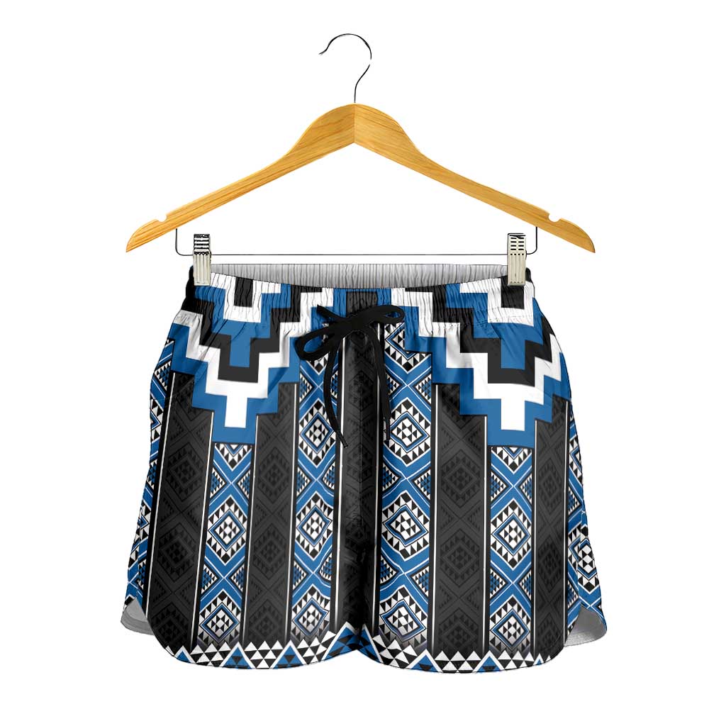 Blue Taniko Aotearoa Shorts for Women Niho Taniwha Mix Poutama
