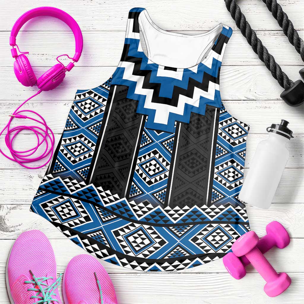 Blue Taniko Aotearoa Women Racerback Tank Niho Taniwha Mix Poutama