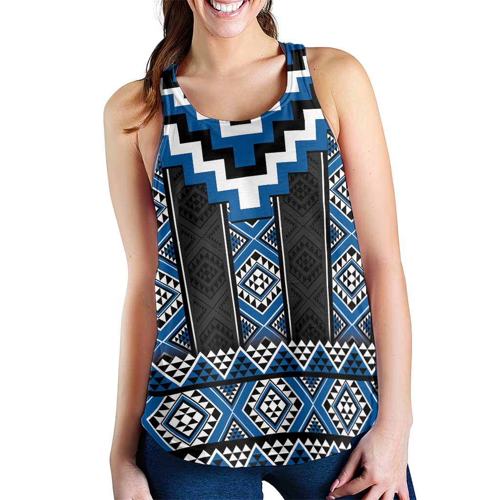 Blue Taniko Aotearoa Women Racerback Tank Niho Taniwha Mix Poutama