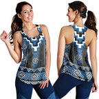 Blue Taniko Aotearoa Women Racerback Tank Niho Taniwha Mix Poutama