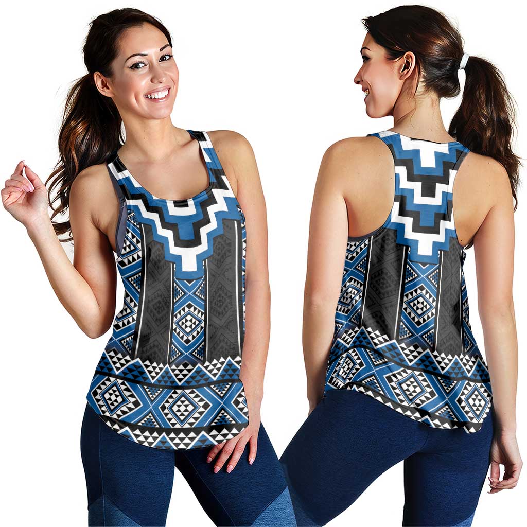 Blue Taniko Aotearoa Women Racerback Tank Niho Taniwha Mix Poutama