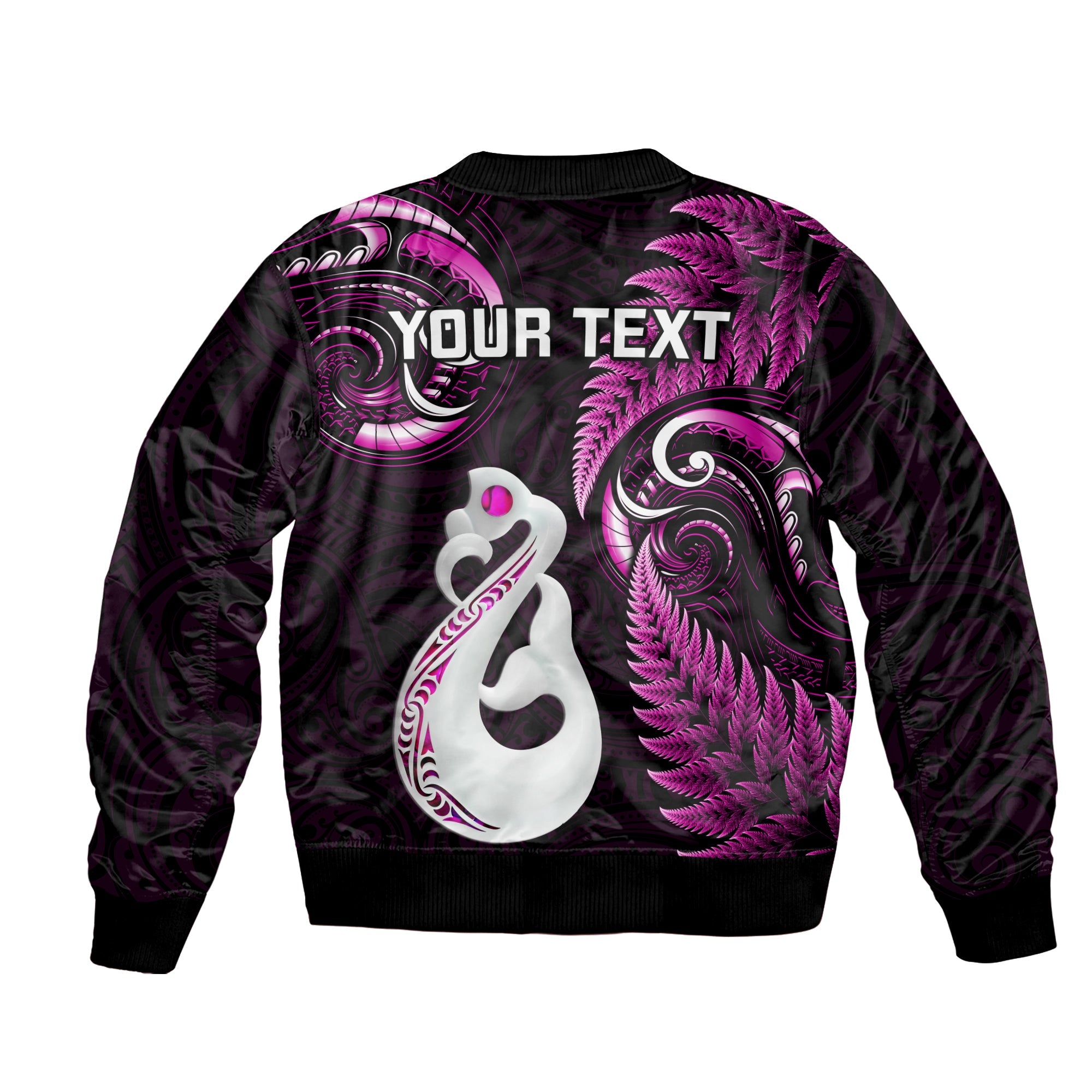 Personalised New Zealand Bomber Jacket Aotearoa Silver Fern With Manaia Maori Unique Pink LT14