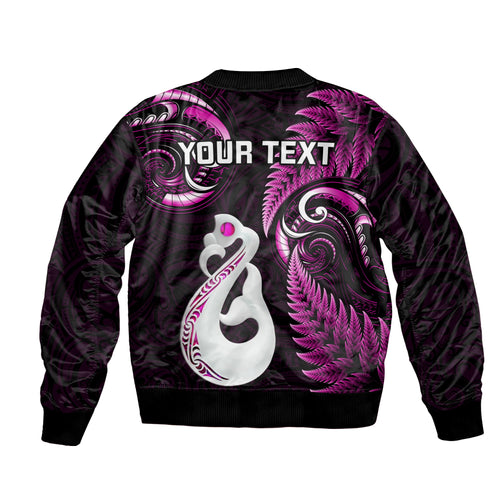 Personalised New Zealand Bomber Jacket Aotearoa Silver Fern With Manaia Maori Unique Pink LT14