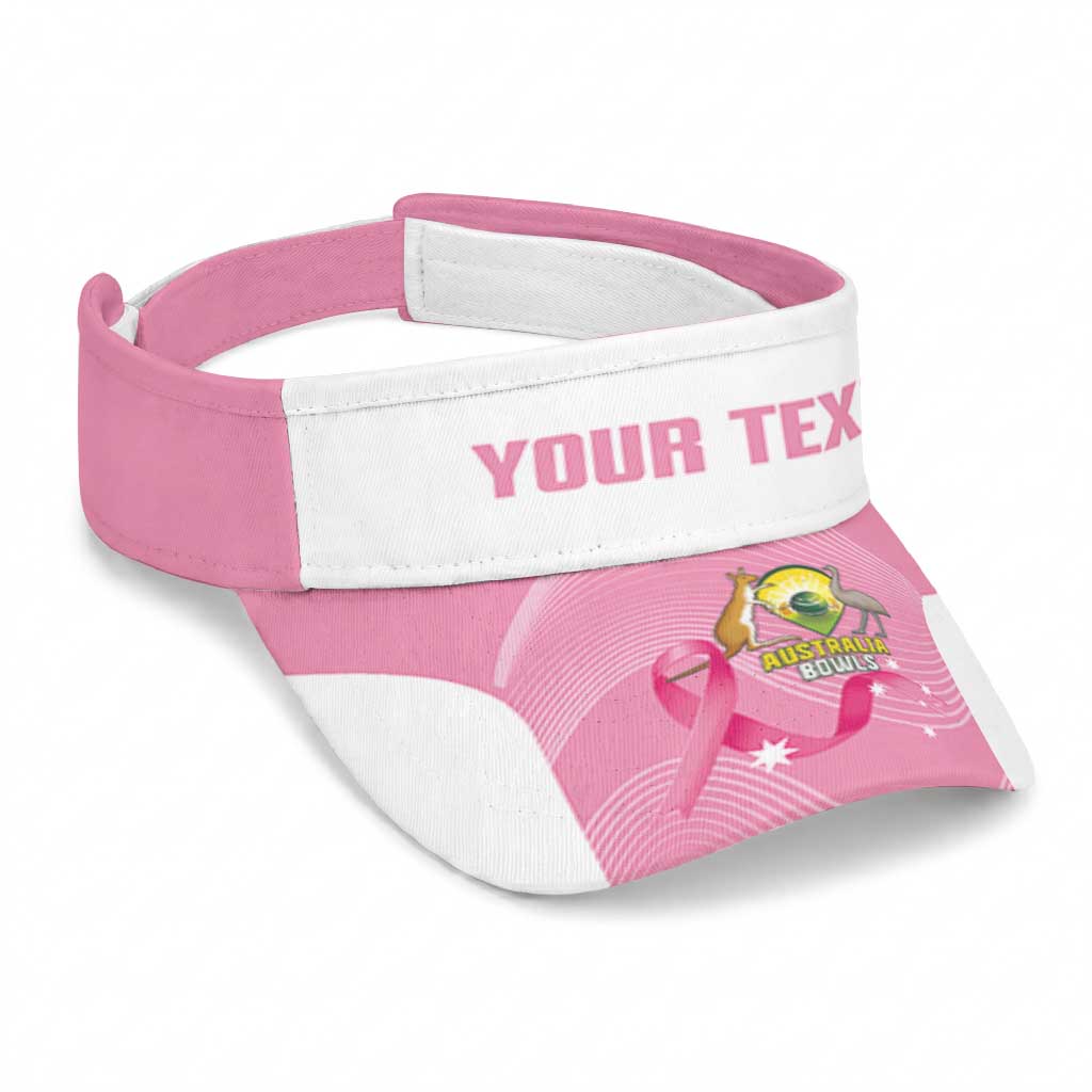 Bowls Australia Breast Cancer Personalised Sun Visor Cap Pink Ribbon Aussie Map With Kangaroo Emu