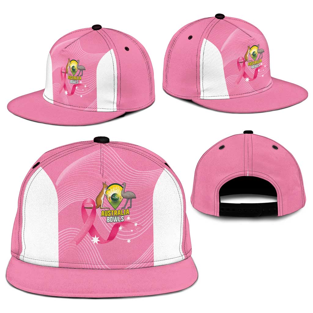 Bowls Australia Breast Cancer Snapback Cap Pink Ribbon Aussie Map With Kangaroo Emu - Aussie Hoodie