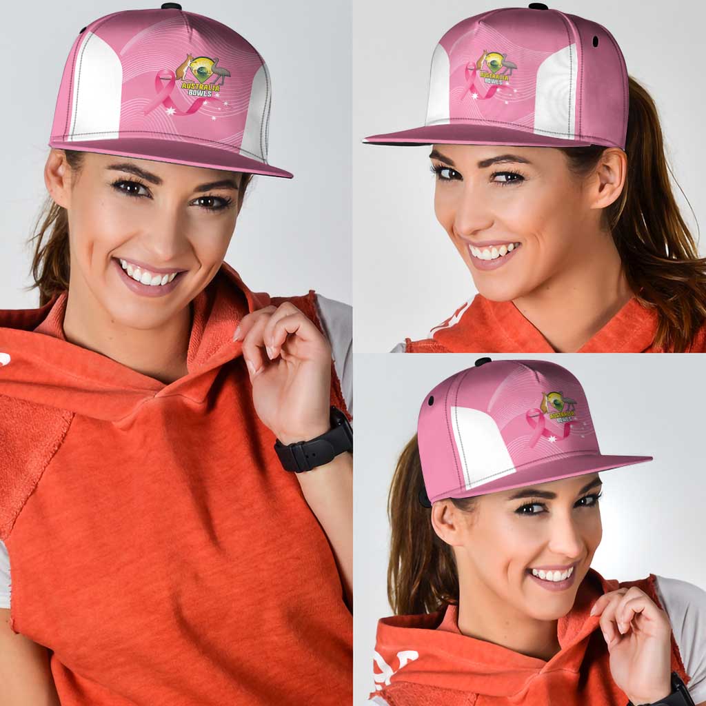 Bowls Australia Breast Cancer Snapback Cap Pink Ribbon Aussie Map With Kangaroo Emu - Aussie Hoodie