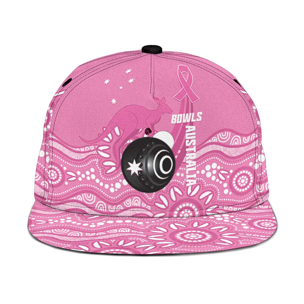 Bowls Australia Breast Cancer Snapback Cap Pink Ribbon Kangaroo Aboriginal Art - Aussie Hoodie