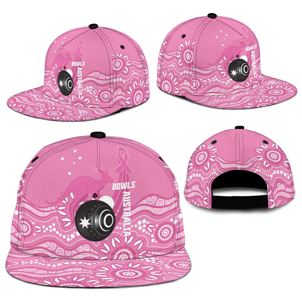 Bowls Australia Breast Cancer Snapback Cap Pink Ribbon Kangaroo Aboriginal Art - Aussie Hoodie