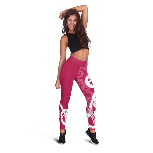 Breast Cancer Awareness Maori Leggings Koru Kowhaiwhai - Aussie Hoodie
