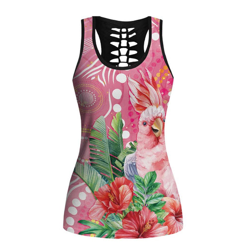 Breast Cancer Pink Cockatoo Hollow Tank Top Australia Indigenous Watercolor Glaze - Aussie Hoodie