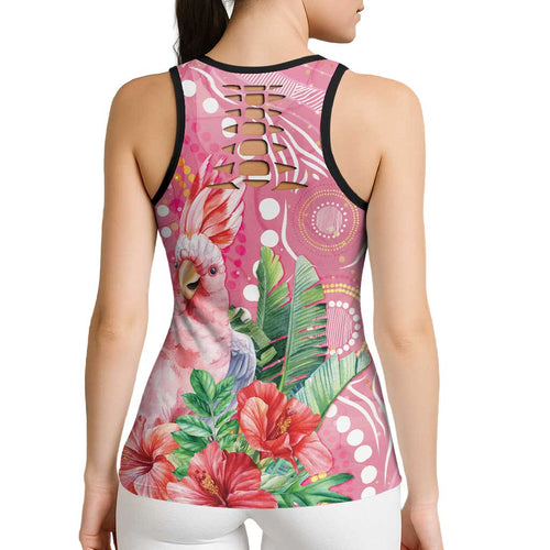 Breast Cancer Pink Cockatoo Hollow Tank Top Australia Indigenous Watercolor Glaze - Aussie Hoodie