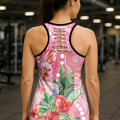 Breast Cancer Pink Cockatoo Hollow Tank Top Australia Indigenous Watercolor Glaze - Aussie Hoodie