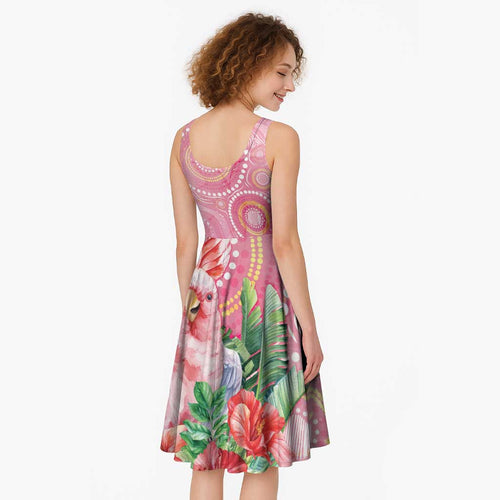 Breast Cancer Pink Cockatoo Midi Dress Australia Indigenous Watercolor Glaze - Aussie Hoodie
