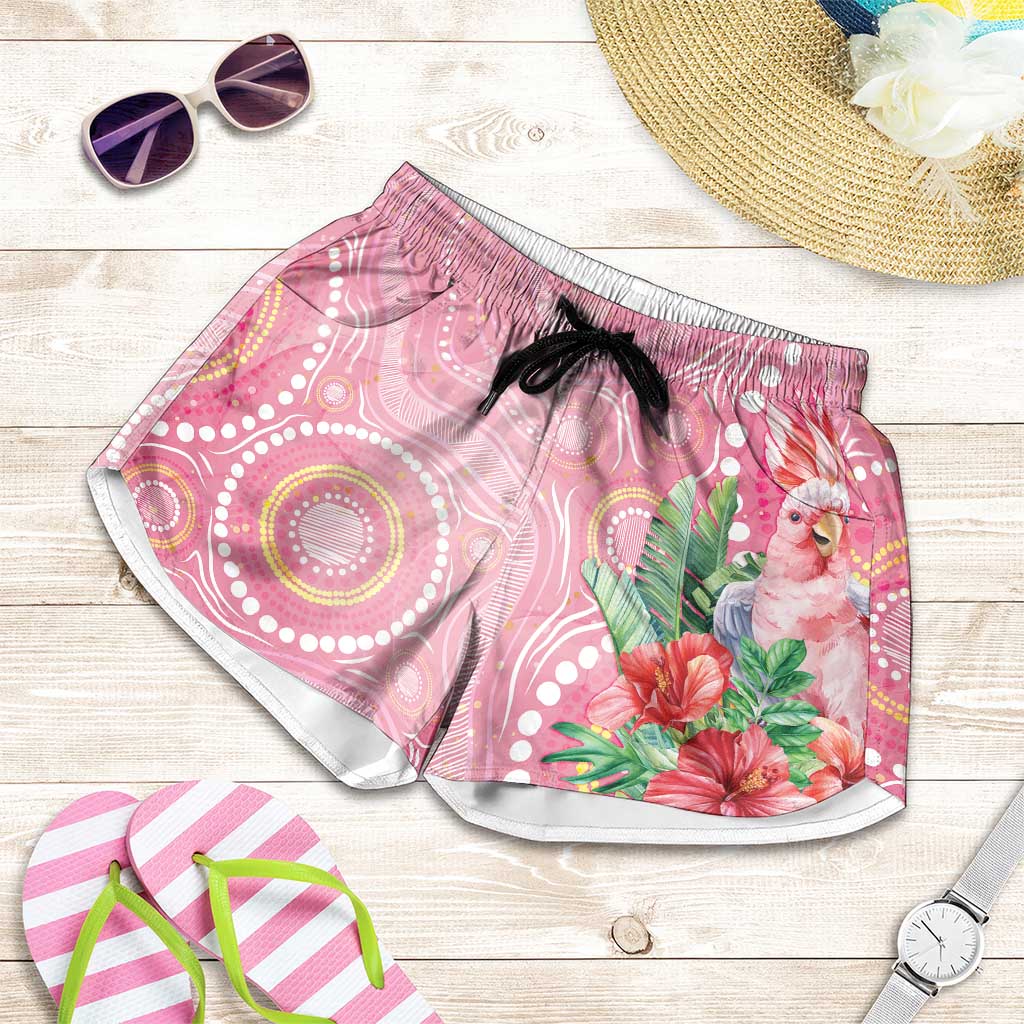 Breast Cancer Pink Cockatoo Shorts for Women Australia Indigenous Watercolor Glaze - Aussie Hoodie