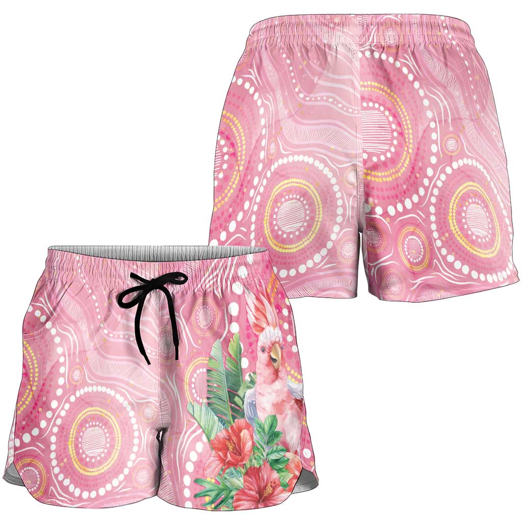 Breast Cancer Pink Cockatoo Shorts for Women Australia Indigenous Watercolor Glaze - Aussie Hoodie