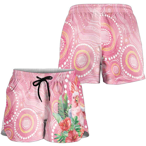 Breast Cancer Pink Cockatoo Shorts for Women Australia Indigenous Watercolor Glaze - Aussie Hoodie