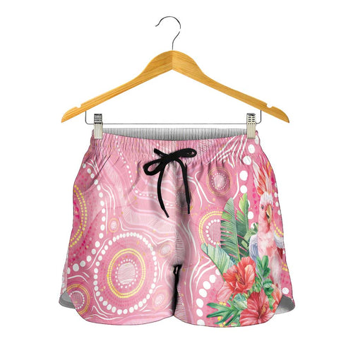 Breast Cancer Pink Cockatoo Shorts for Women Australia Indigenous Watercolor Glaze - Aussie Hoodie