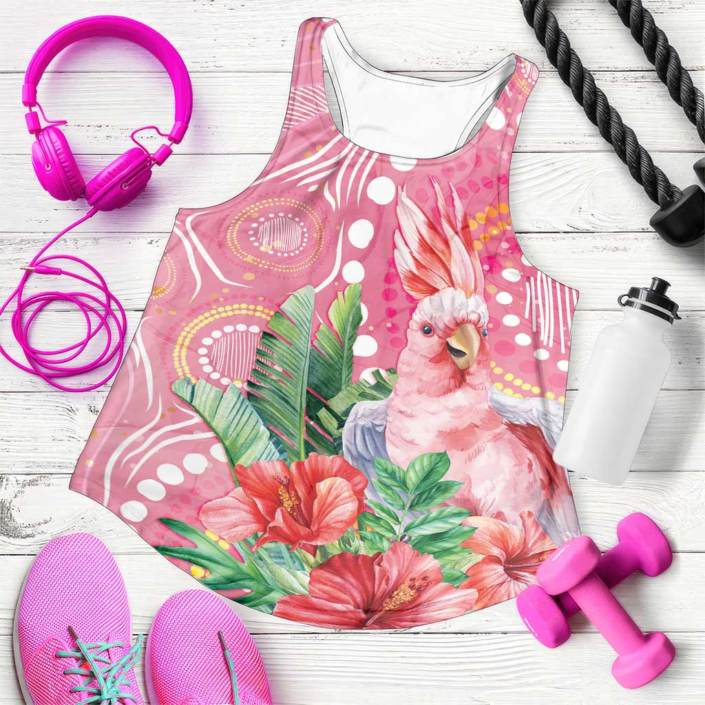 Breast Cancer Pink Cockatoo Women Racerback Tank Australia Indigenous Watercolor Glaze - Aussie Hoodie