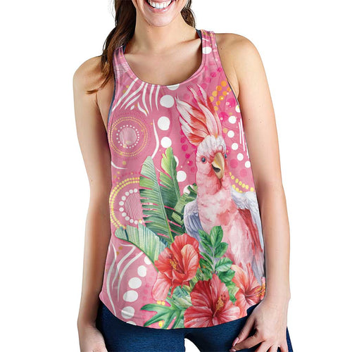 Breast Cancer Pink Cockatoo Women Racerback Tank Australia Indigenous Watercolor Glaze - Aussie Hoodie