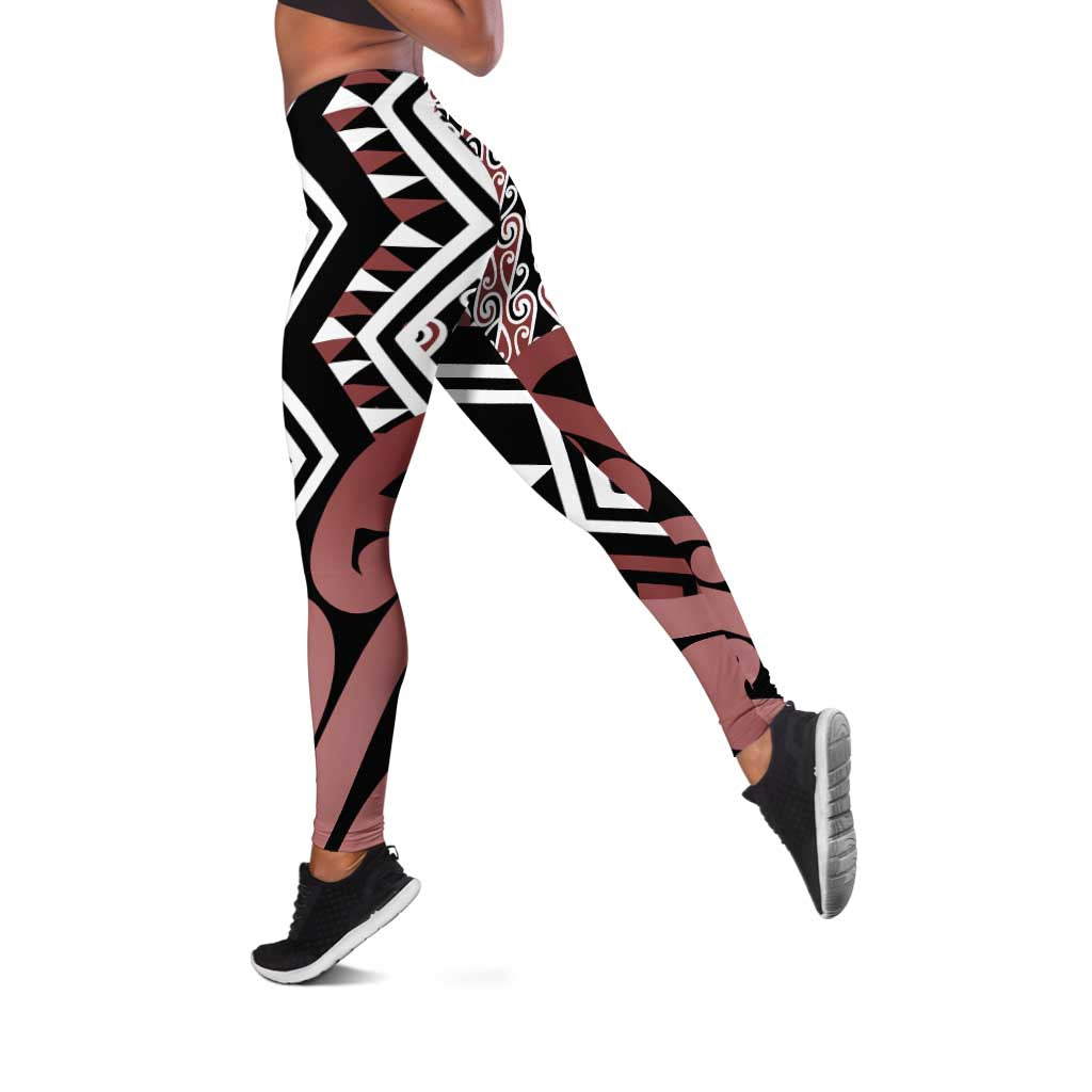 Brown New Zealand Leggings Aotearoa Kowhaiwhai Mix Taniko Art