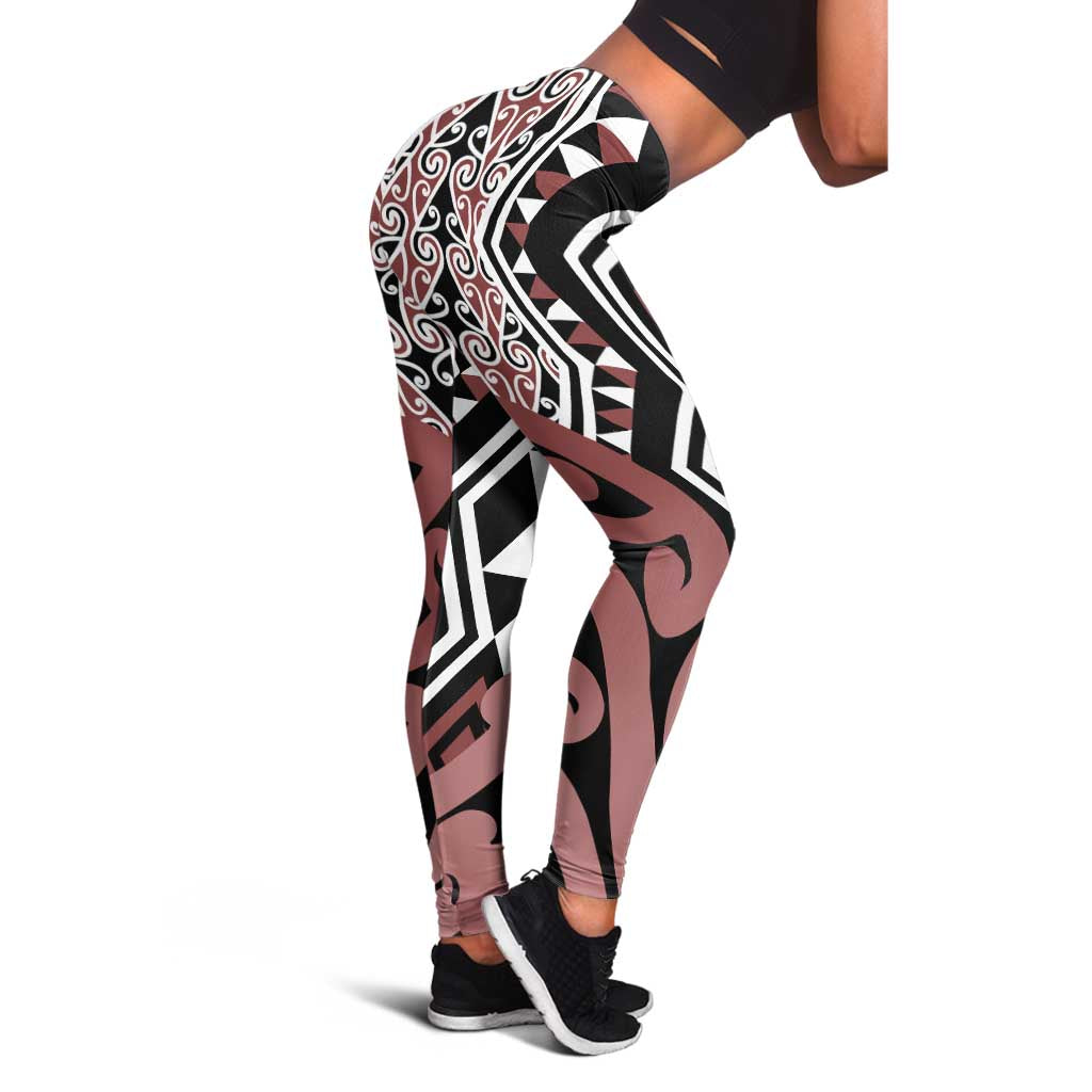 Brown New Zealand Leggings Aotearoa Kowhaiwhai Mix Taniko Art