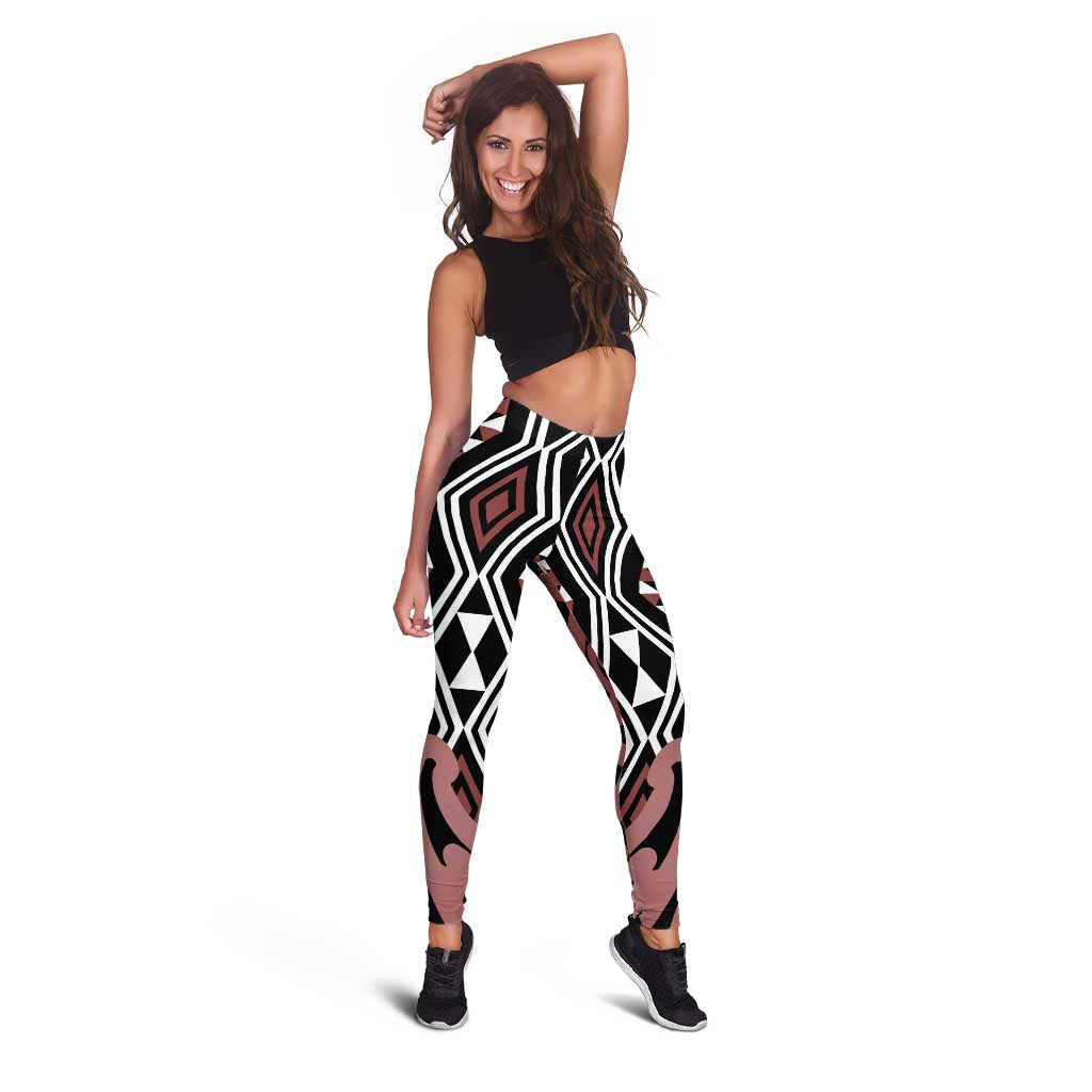 Brown New Zealand Leggings Aotearoa Kowhaiwhai Mix Taniko Art