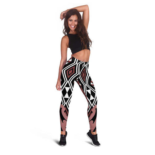 Brown New Zealand Leggings Aotearoa Kowhaiwhai Mix Taniko Art