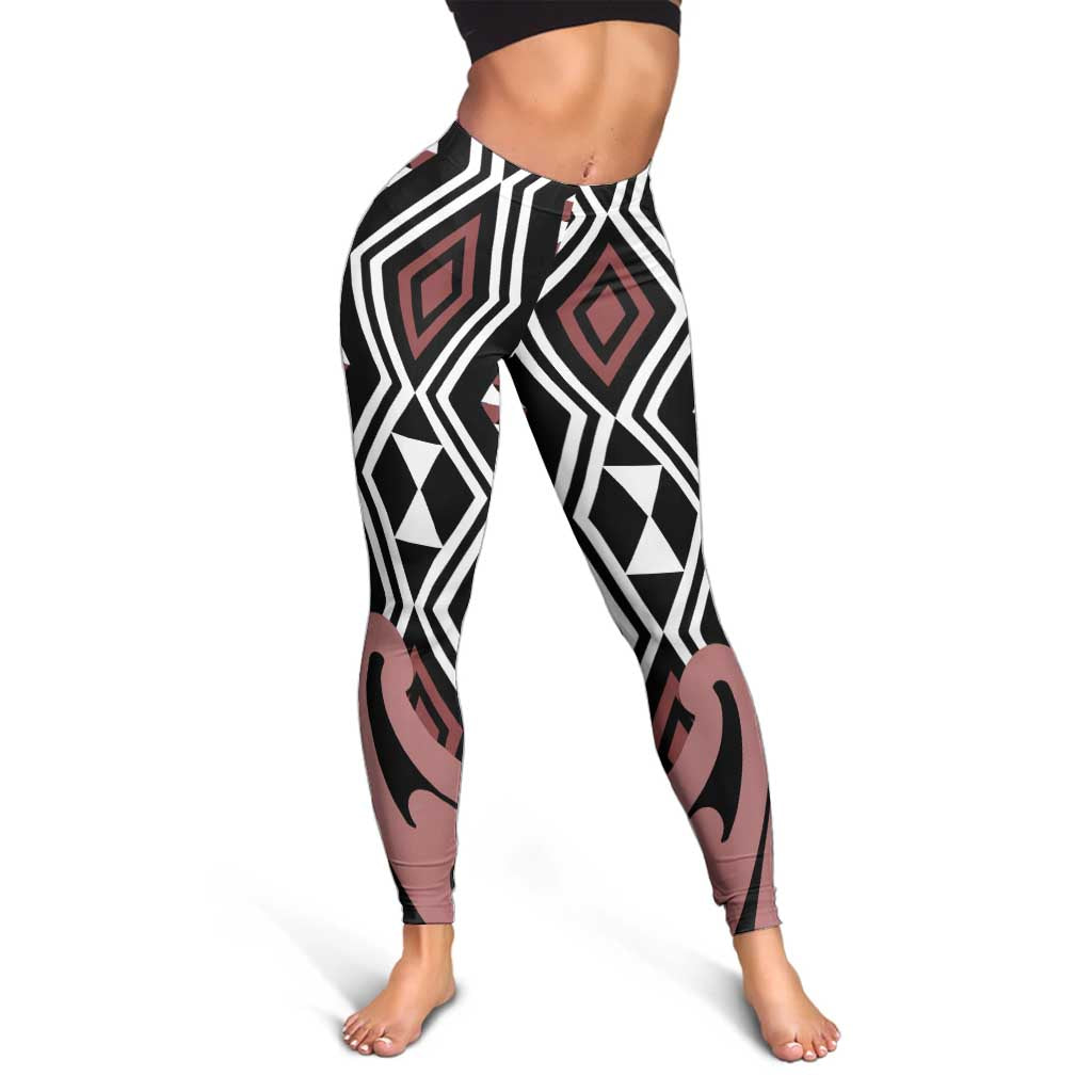Brown New Zealand Leggings Aotearoa Kowhaiwhai Mix Taniko Art