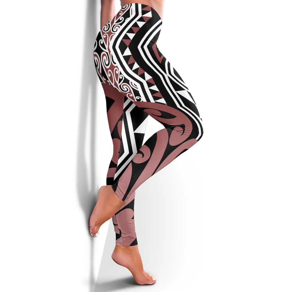 Brown New Zealand Leggings Aotearoa Kowhaiwhai Mix Taniko Art
