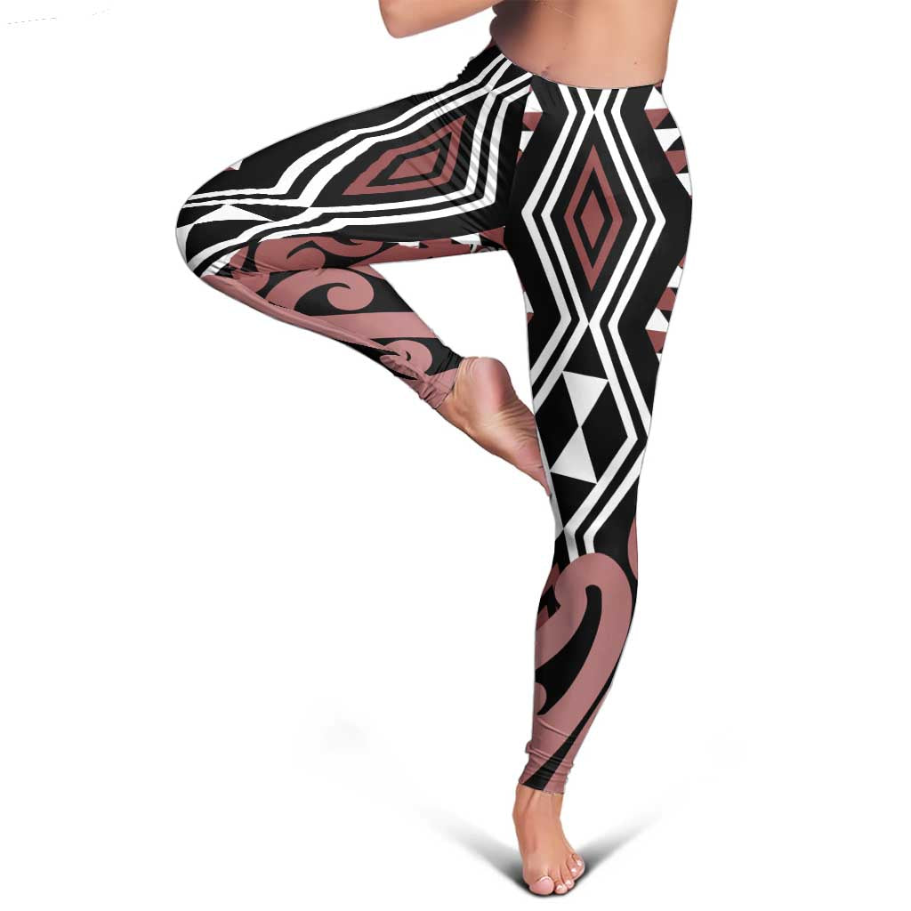 Brown New Zealand Leggings Aotearoa Kowhaiwhai Mix Taniko Art