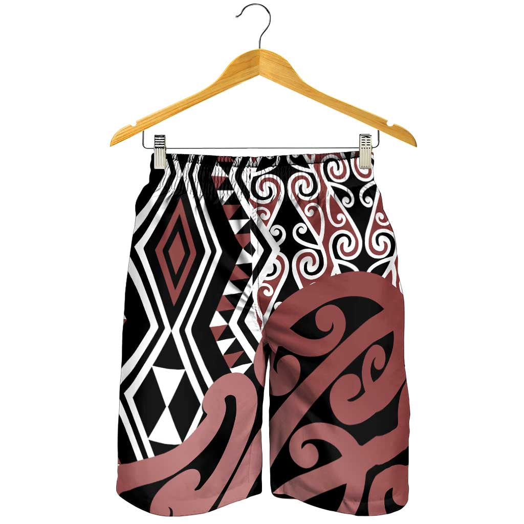 Brown New Zealand Shorts for Men Aotearoa Kowhaiwhai Mix Taniko Art