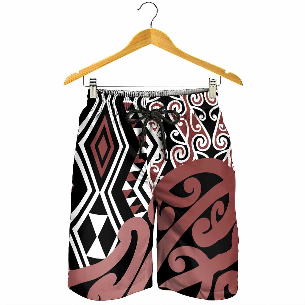 Brown New Zealand Shorts for Men Aotearoa Kowhaiwhai Mix Taniko Art