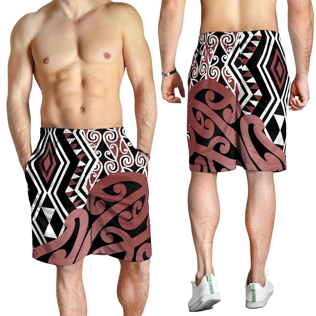 Brown New Zealand Shorts for Men Aotearoa Kowhaiwhai Mix Taniko Art