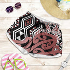 Brown New Zealand Shorts for Women Aotearoa Kowhaiwhai Mix Taniko Art LT14