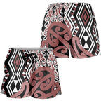 Brown New Zealand Shorts for Women Aotearoa Kowhaiwhai Mix Taniko Art LT14