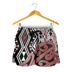 Brown New Zealand Shorts for Women Aotearoa Kowhaiwhai Mix Taniko Art LT14