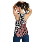 Brown New Zealand Women Racerback Tank Aotearoa Kowhaiwhai Mix Taniko Art