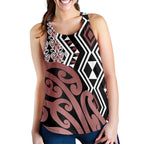 Brown New Zealand Women Racerback Tank Aotearoa Kowhaiwhai Mix Taniko Art
