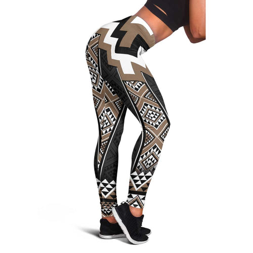 Brown Taniko Aotearoa Leggings Niho Taniwha Mix Poutama