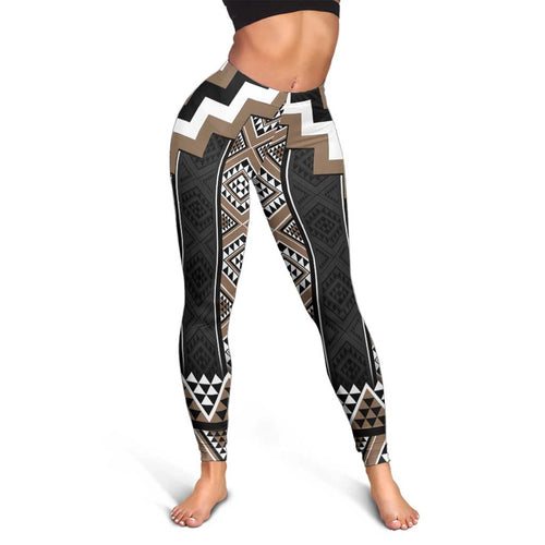 Brown Taniko Aotearoa Leggings Niho Taniwha Mix Poutama