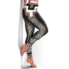 Brown Taniko Aotearoa Leggings Niho Taniwha Mix Poutama