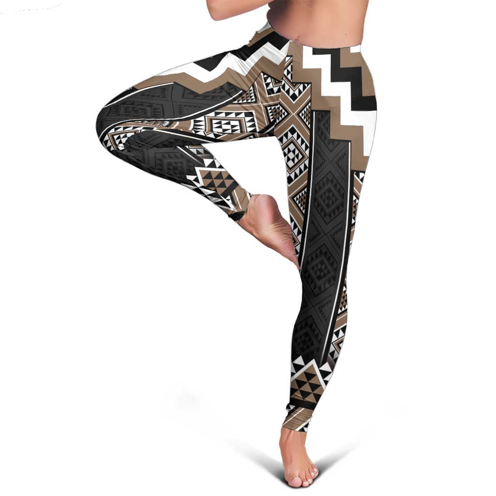 Brown Taniko Aotearoa Leggings Niho Taniwha Mix Poutama