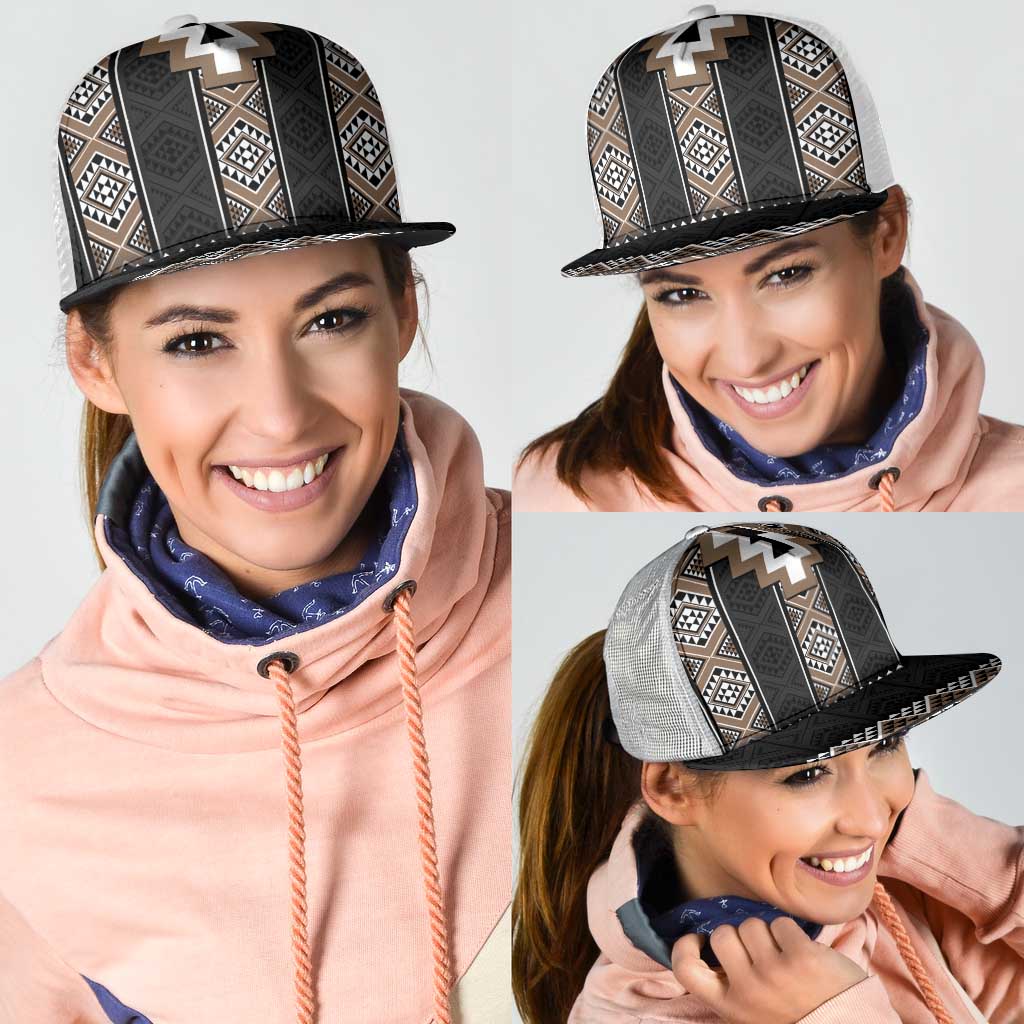 Brown Taniko Aotearoa Mesh Trucker Cap Niho Taniwha Mix Poutama - Aussie Hoodie