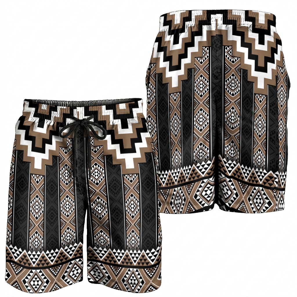 Brown Taniko Aotearoa Shorts for Men Niho Taniwha Mix Poutama