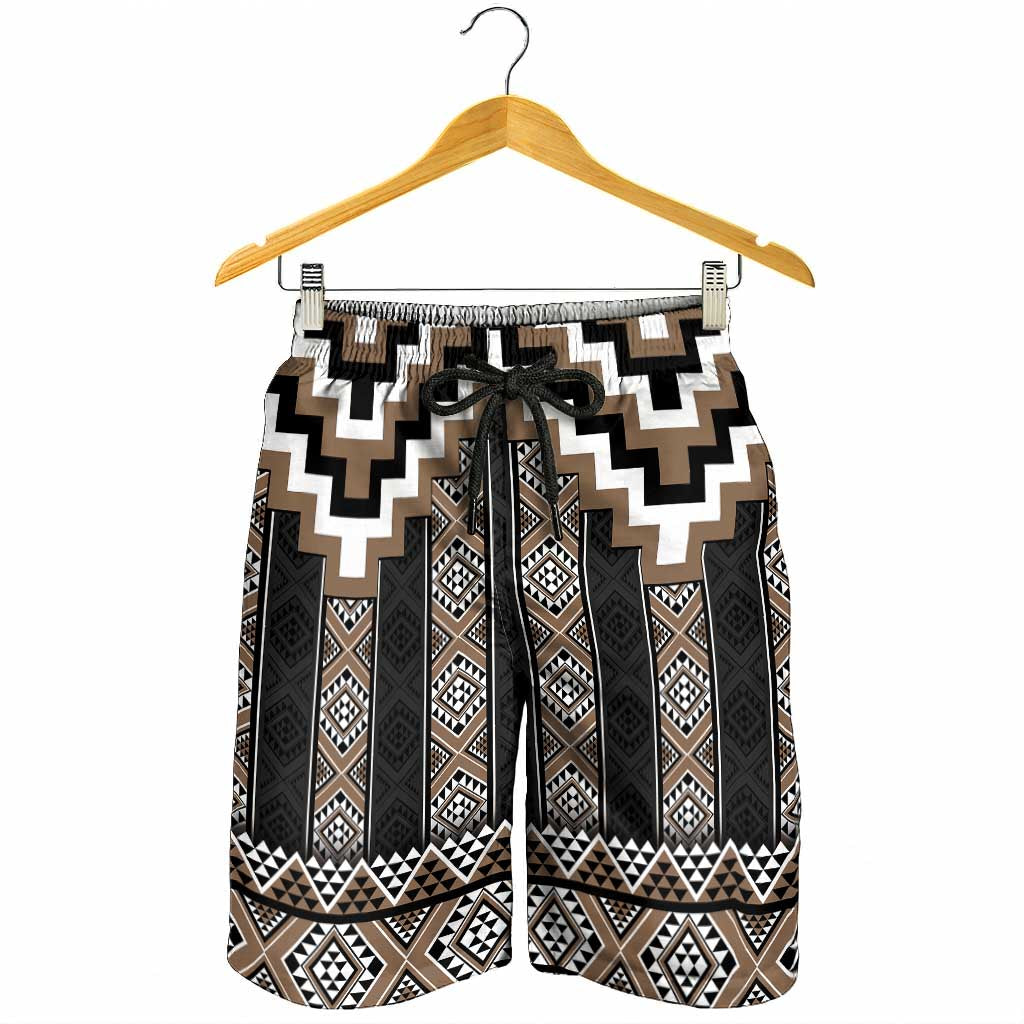 Brown Taniko Aotearoa Shorts for Men Niho Taniwha Mix Poutama