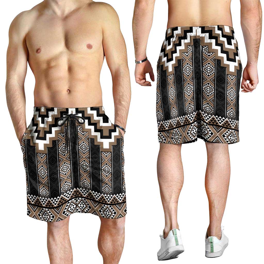 Brown Taniko Aotearoa Shorts for Men Niho Taniwha Mix Poutama