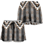 Brown Taniko Aotearoa Shorts for Women Niho Taniwha Mix Poutama